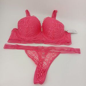 FRENCH AFFAIR PLUS SIZE PUSH UP PINK BRA SET SIZE 40D/2X